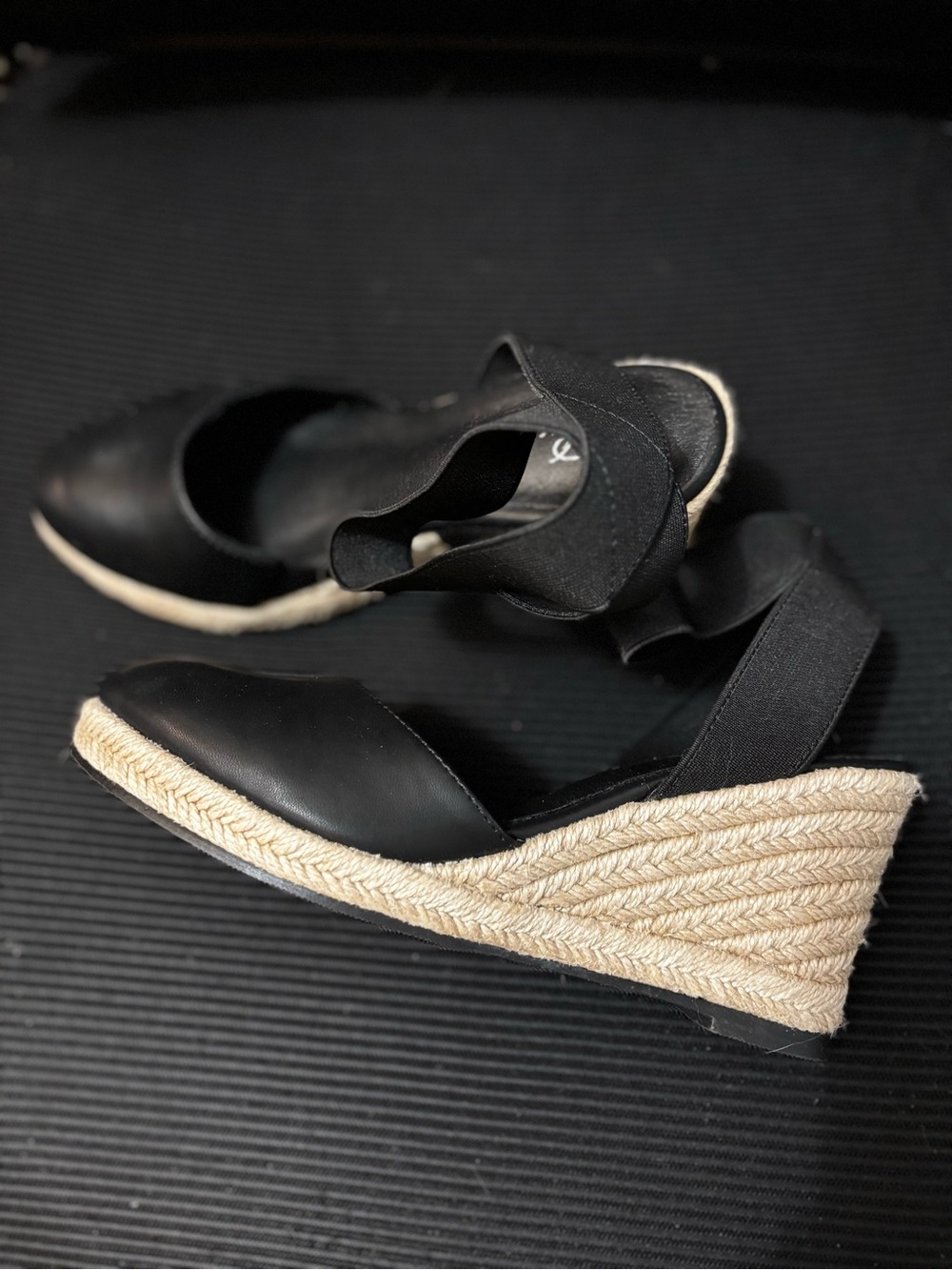 Black Wedge Espadrille Sandals with Rope Heel